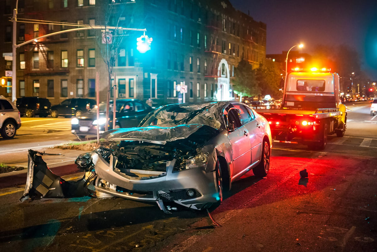 Several Cars Crash at Night